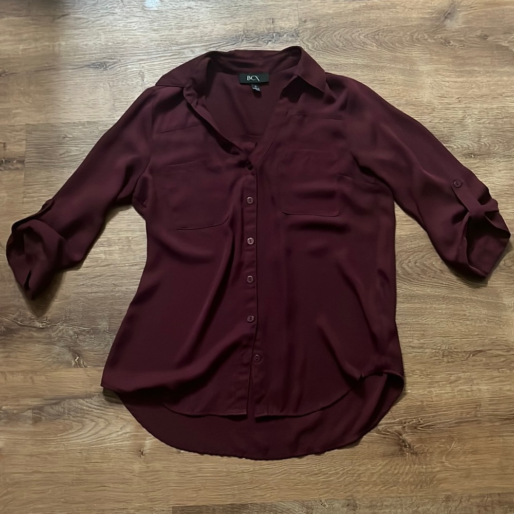 Deep burgundy button up blouse, loose fitted